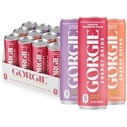 GORGIE Original Variety Sugar Free Energy Drink, Green Tea, 12 Pack | 150mg Green Tea Caffeine, Biotin, B Vitamins, L-Theanine, Low Calorie, Sparkling, 3 Flavors