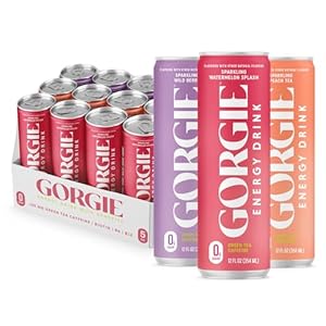 GORGIE Original Variety, Sugar-Free Natural Energy Drink Sparkling, Healthy Energy Drinks – Green Tea, Biotin, B Vitamins -150mg Caffeine, Vegan, & Low Calorie (Pack of 12)