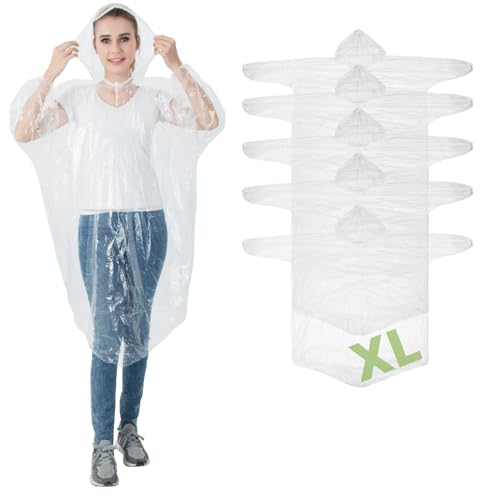 Igoera Regenponcho XL transparent, 5er-Pack Regencape mit Kapuze für Festival, Konzert, Wandern, Radfahren, Camping, Outdoor, Einweg Poncho gegen Regen Igoera Regenponcho XL transparent, 5er-Pack Regencape mit Kapuze für Festival, Konzert, Wandern, Radfahren, Camping, Outdoor, Einweg Poncho gegen Regen