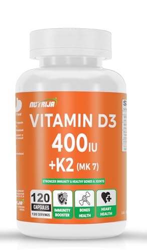 Image of NutriJa Vitamin D3 + K2 as MK7 Supplement 120 capsules - Stronger Immunity, Supports Bones, Joints & Heart Health