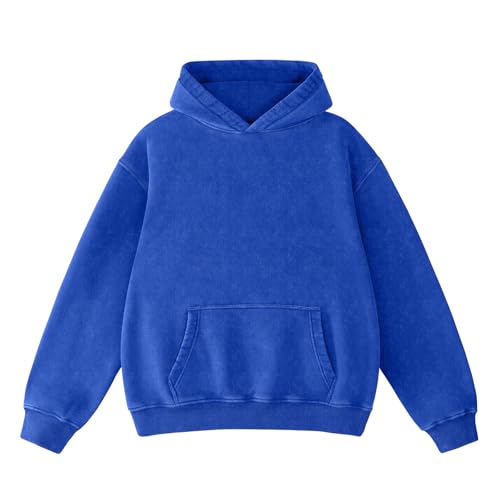 Dnzzs Acid Wash Hoodie for Womens Pullover Oversized Women's Fashion Bright Blue Hoodies & Sweatshirts Vintage Sweatshirt Heavyweight