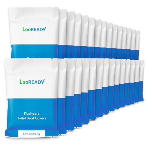 LooREADY Disposable Toilet Seat Covers - 100% Flushable - Extra Large, Disposable and Biodegradable - Ideal for Travel, Potty Training and Personal Hygiene - 30 Individually Wrapped Packet