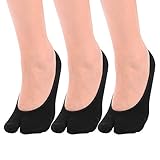 Flammi Women's 3 Pairs No Show Two Toe Socks Cotton (Black)