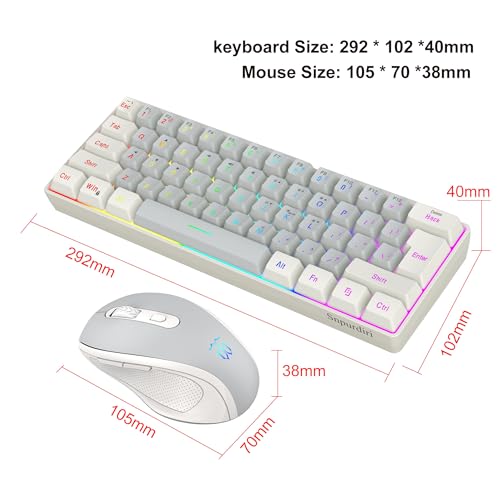 Image of Snpurdiri 2.4G 60% Wireless Gaming Keyboard and Mouse Combo (White-Grey)