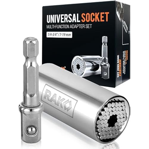 RAK Super Universal Socket Tool, 7-19mm Universal Socket Wrench Set, Gator Grip with Power Drill Adapter Set, Valentine's Day Gift, Ideal Cool Gadgets for Birthday Gifts for Men Dad Husband