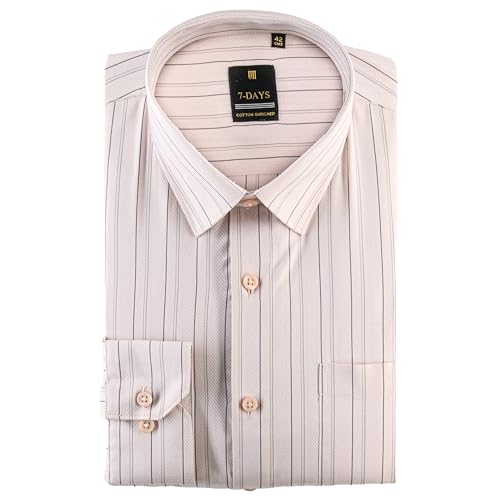 Image of 7-DAYS Men's Premium Striped Formal Shirt - Cotton Rich, Regular Fit, Full Sleeve, with Pocket, Wrinkle Resistant - Stylish Office & Everyday Wear.