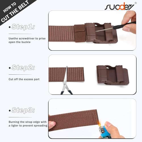 SUOSDEY Men's Nylon Ratchet Belt with Automatic Metal Buckle - Tactical Casual Web Belt for Jeans, Holeless Adjustable — view 6