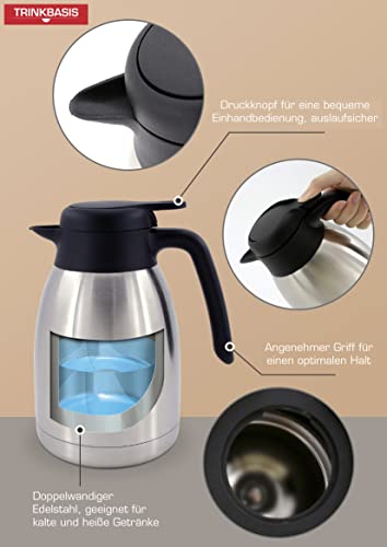 Foto von TRINKBASIS Isolierkanne 2 L – Thermoskanne aus doppelwandigem Edelstahl für bis zu 13 Tassen Kaffee oder Tee