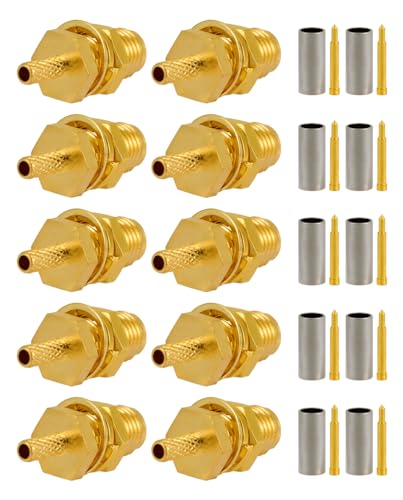 Vecys 10 PCS RP SMA Connectors RP SMA Female Bulkhead with Male Pin Crimp Connector for RG316 RG174 RF Coax Cable - Image 2
