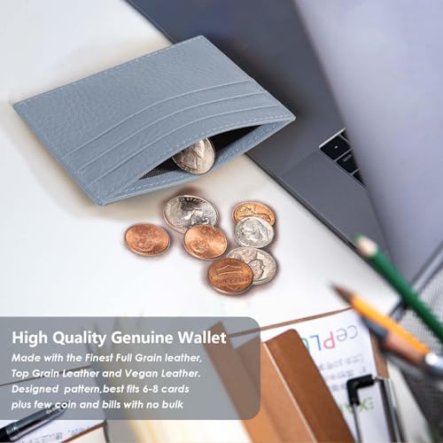 Image of M-Plateau Super Slim Genuine Leather Credit Card Wallet | Card Holder, Small Wallet for Man and Women with 6 Card Slots and 1 Pocket (Grey Blue)