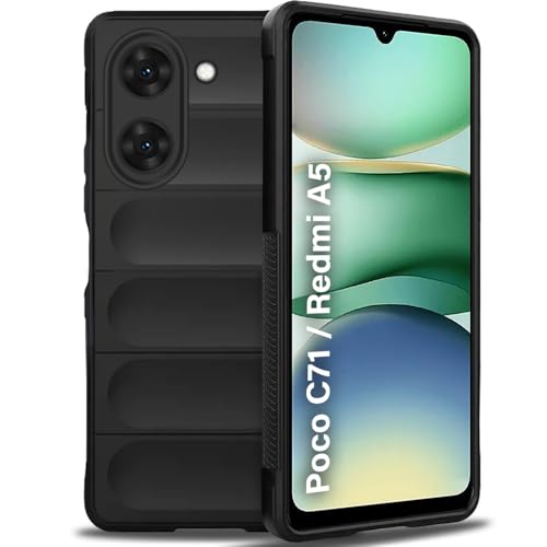 Image of TheGiftKart Liquid Silicon Back Cover Case for Poco C71 / Redmi A5 | Shockproof Military Grade Protection | Micro-Fibre Cloth On Inner Side | Anti-Slip Grip Cover for Poco C71 / Redmi A5 (TPU, Black)