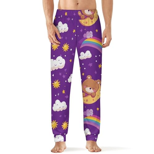 Cartoon Bear Rainbow Sun Moon Men's Pajama Bottoms Sleep Lounge Soft Comfy Pants Sleepwear