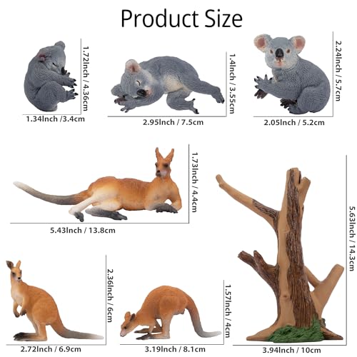 TOYMANY 7 Stück Australische Wild Tiere-Figuren Set Safari Spielfiguren Spielzeug Dschungeltier-Figuren Känguru Koala Tierfigur Plastiktiere Zoo Dschungel Wald, zum Spielen oder als Deko