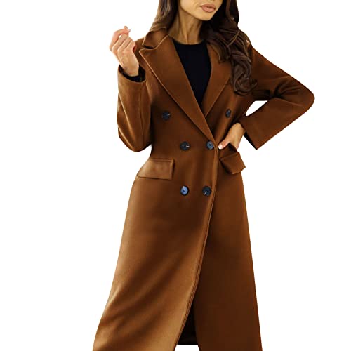 LOIJMK Chaquetas mujer gabardina larga con botones de doble botonadura, abrigo de invierno a prueba de viento, elegante, vintage, otoño, invierno, abrigo cálido, chaqueta de invierno, chaqueta de