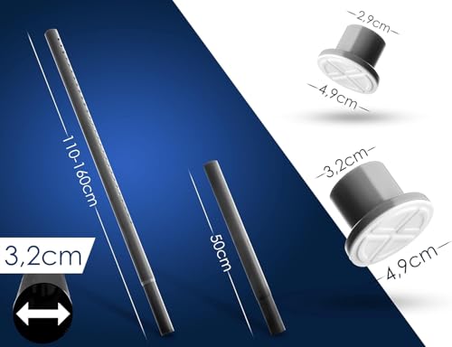MEISENBERG Duschvorhangstange ohne Bohren 160-210cm, Grau, Ø 32 mm, Teleskop Gardinenstange Klemmen - Vorhangstange für Fenster, Dusche und Trennwand