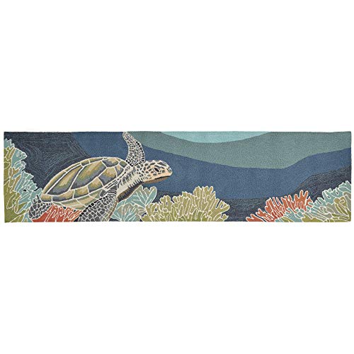 Liora Manne Ravella Indoor Outdoor Rug - Nautical Rug, Sea Life & Ocean Theme Decor, Comfortable & Durable, Uv Stabilized, Stain Resistant Rug, Ocean Blue, 2' X 8' #TOP2