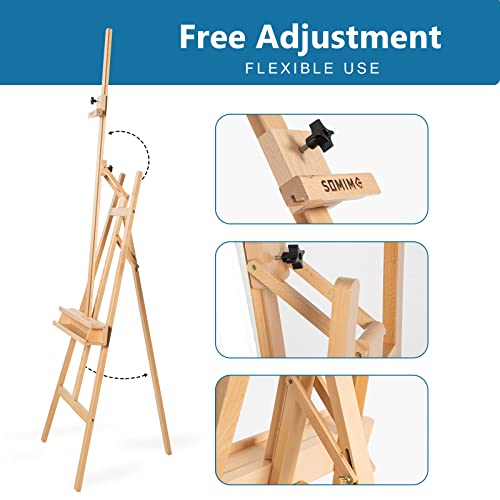 Somime Large A-Frame Basic Studio Easel - Adjustable Solid Beech Wood Artist Easel With Brush Storage Tray, Floor Wooden Easel Stand For Painting Canvas, Natural #TOP3