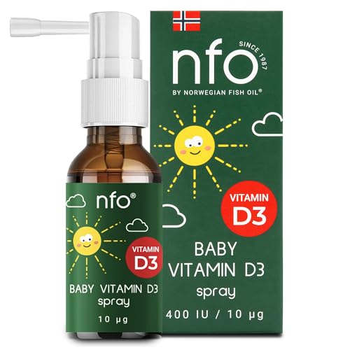 NFO BABY Vitamin D3 Spray 10 μg/400 IE [20 ml für 110 Tage/Sprühstöße] Natürlicher Vit-D-Komplex für Kinder 100% Vegan In seiner Cholecalciferol-Form ist es 30% wirksamer als D3 Stärkt das Immunsystem