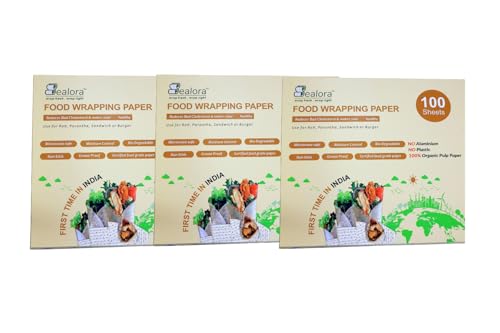 Image of 100 Sheet Food Wrapping Paper Sheets for Roti, Paratha, Sandwich & Burger | 100% Organic Wood Pulp, Biodegradable, Oil & Grease Resistant, Non Stick, Microwave & Oven Safe |Pack of 3