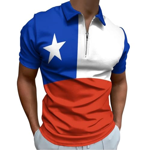 Polo homme manches courtes drapeau chilien bleu décontracté
