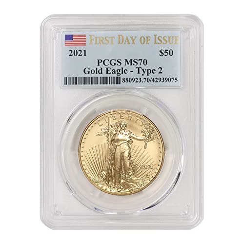 2021-1 oz American Gold Eagle Type 2 MS-70 First Day of Issue Flag Label $50 PCGS MS70