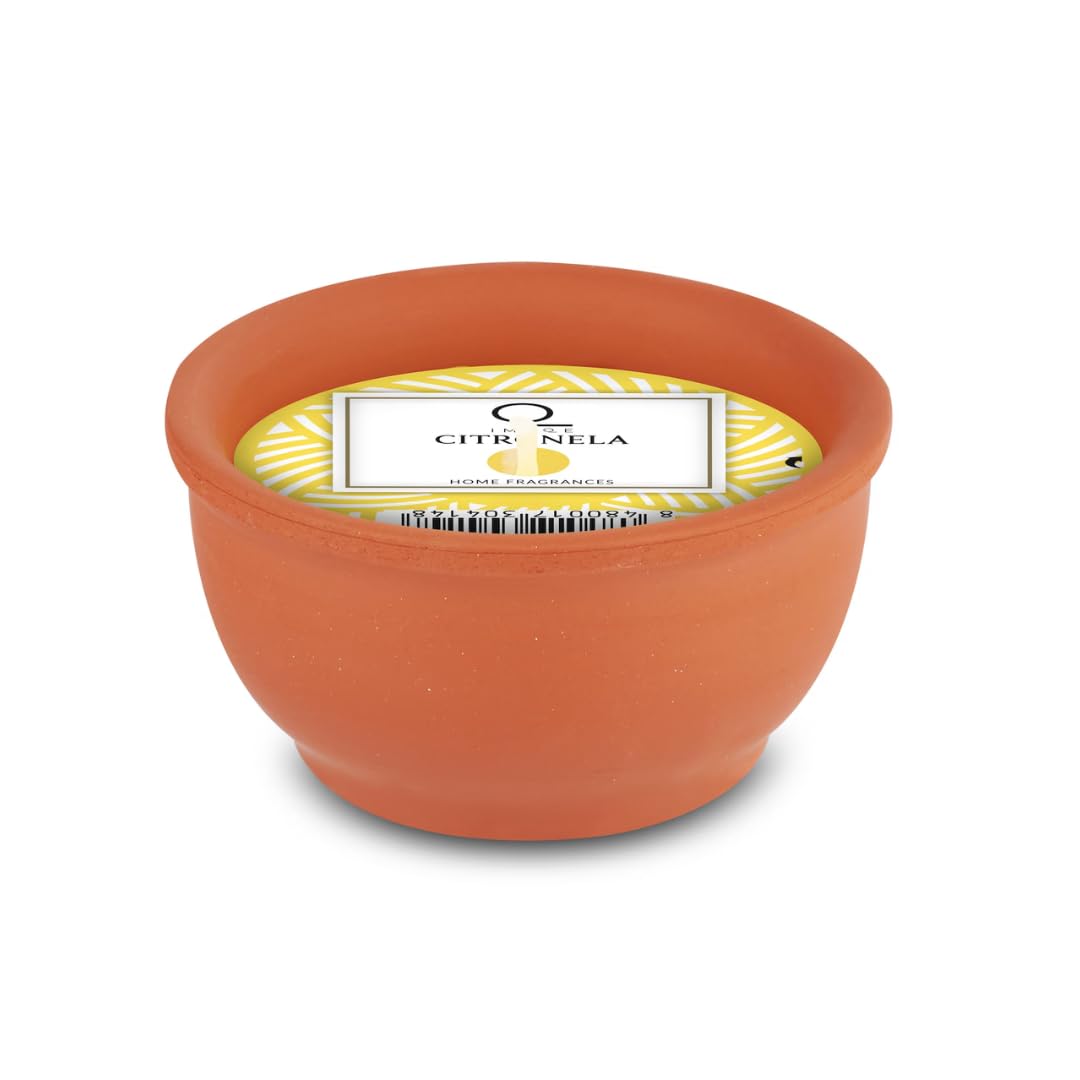 Pack 6 Velas de Citronela Antimosquitos en Tarro de Barro, 70g cada una, Aroma Fresco Natural para Exterior - Jardín, Terraza y Patio