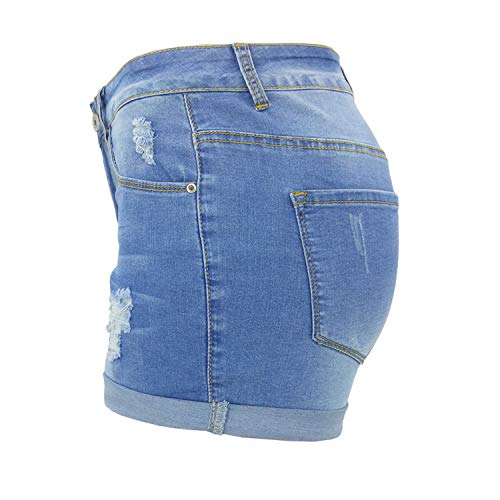 Tulucky Womens Mid Waist Denim Shorts Ripped Hole Juniors Short Jeans(Foldedhemlightblue,Xl) #TOP5