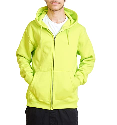 Mens Hoodies Zip Up Long Sleeve Hoody – 100% Polyester Hooded Sweatshirt for Men with Pockets - Safety Yellow - Large