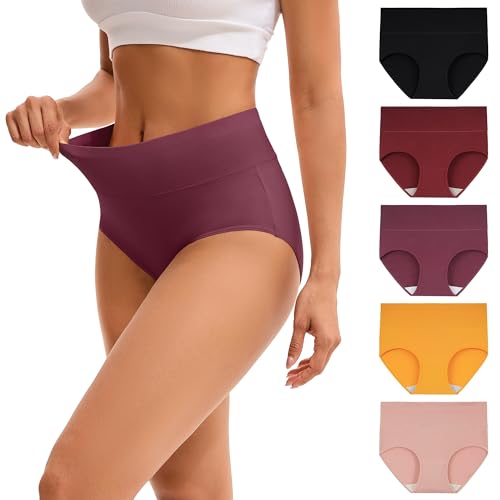 INNERSY Ladies Underwear High Waist Knickers Womens Pants Comfy Cotton Full Briefs Multipack 5 (10, Multicolored Winter)