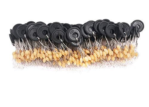 Mimilure 100 Pcs Rubber Fishing Bobber Stopper,6 in 1 Float Sinker Stops,Black Orange Oval Cylinder Float Stop Available (Orange & Oval, L)
