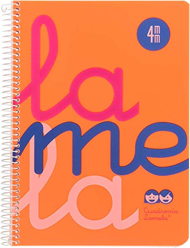 Cuaderno Espiral LAMELA Fluor, 4º 80H Cuadrovía 4 mm. Tapa Plástico Naranja