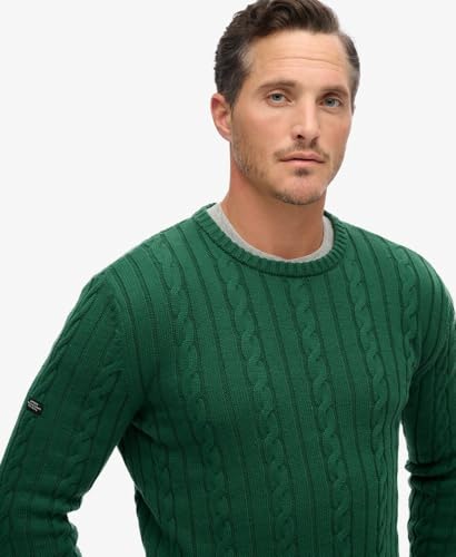 Superdry, Knit Cotton Classic Cable Knit Crew, M6110660A, Forest Green, L, Man, Adulto
