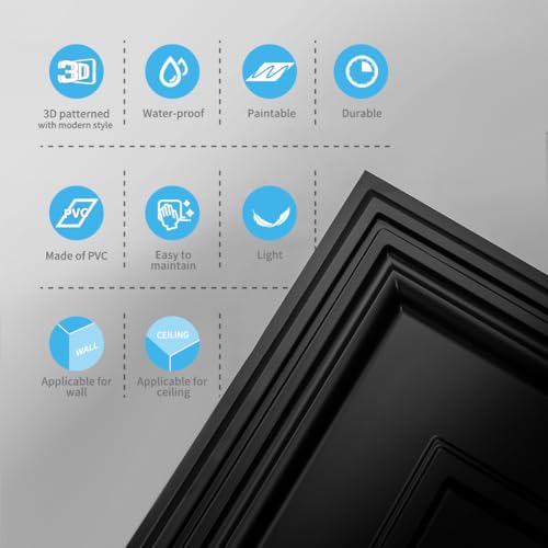 Image of Art3d 12-Pack Drop Ceiling Tiles, 24x28 Inch PVC Panels in Black