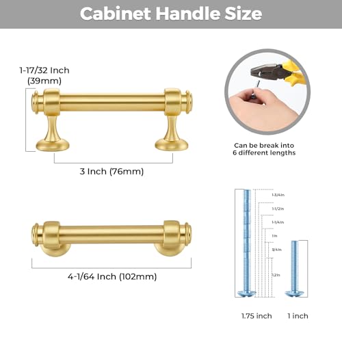 4 Pack Brushed Gold Cabinet Handles, 3" Hole Center Drawer Pulls by Ravinte Decor - Used condition - Image 3