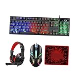 Souris de jeu : l'ensemble de jeu comprend un clavier de jeu à 104 , une souris de jeu rétroéclairée, un grand tapis de souris et un casque de jeu, dans un seul joueur pour votre plus commodité, casque de jeu 4 en 1