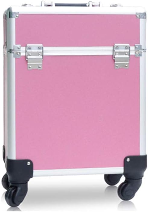 Professional Cosmetic Case Trolley Aluminum Alloy Large-Capacity Multi-Layer Vanity Case Nail Box Beauty Salon Storage Box (Pink)
