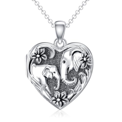 SOULMEET Mother Family Elephants Locket Necklace That Holds 2 Pictures Photos, Silver Affectionate Relationship Heart Great Mother Locket Gift on Mothers Day (Locket only)