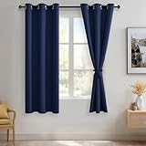 JIUZHEN Blackout Curtains with Tiebacks - Thermal Insulated, Light Blocking and Noise Reducing Grommet Curtain Drapes for Bedroom and Living Room, Set of 2 Panels, 42 x 63 Inch Length, Navy Blue