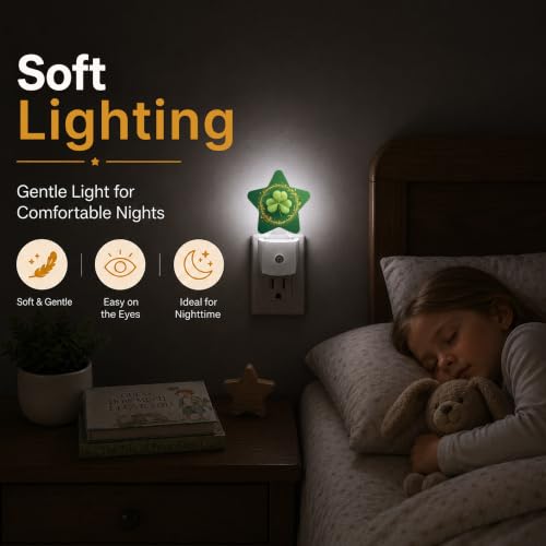 Image of Clover Plug in Star Night Light, Night Light with Sensor for Kids Nursery Bedroom, Decorative Soft Glow Lamp for Hallway Bathroom, Energy Saving