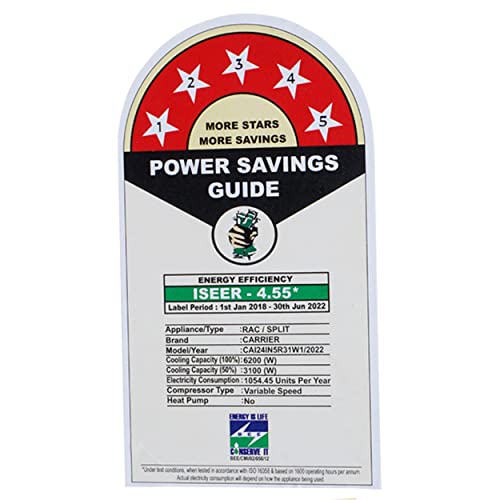 Image of Carrier 2 Ton Inverter 5 Star Split AC CAI24IN5R31W1 (Copper, 24K 5 Star Indus CXi Hybridjet Inverter, Model,R32, White)