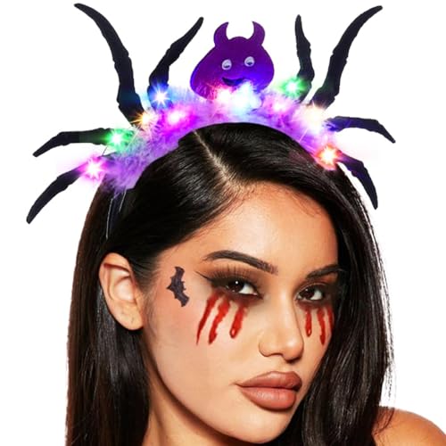 Sinalty Light up Halloween Headbands LED Purple Feather Hair Accessories for Women