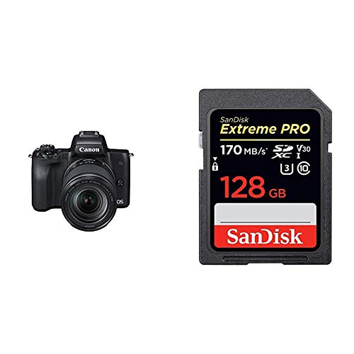 EOS M50 spiegellos Systemkamera (24,1 MP, dreh- und schwenkbares 7,5 cm (3 Zoll) Display) mit Objektiv EF-M 18-150mm is STM schwarz & SanDisk