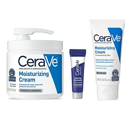 CeraVe Skincare Bundle - CeraVe Moisturizing Cream with Pump (16 oz), Travel Size Moisturizing Cream (1.89 oz), and Travel Size Healing Ointment (0.35 oz)