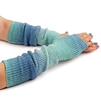 Zeltauto Women’s CASHMERE Blend Knit Arm Warmers Elbow Length Long Fingerless Gloves Mittens with Thumb Hole (Tie-Dye Light Blue)