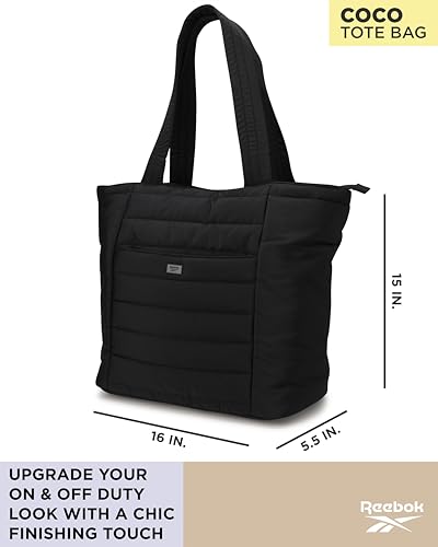 Image of Reebok Womens Tote Bag - Large Lightweight Puffer Travel Tote with Zipper - Carry On Shoulder Bag Work Bags for Women