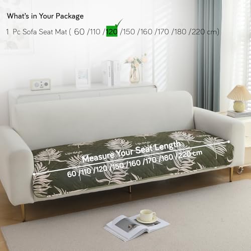 Image of HOKIPO Printed Waterproof + Anti-Slip + Quick Dry Sofa Seat Mats, Palm Leaves Olive - Length 120cm (AR-5231-P8)