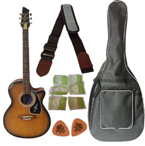 Musical Works Guitar, Acoustic Guitar, 40 Inch Cutaway, 038G with Bag, Strings, Pick and Strap, yellow mat Colour Acoustic Guitar Cutaway 40 inch Full-size Beginner Guitar Package with Die Cast Keys, Set of Strings, Strap, Picks and Bag (yellow maat, Acoustic) with Gig Bag, Tuner, Picks and Strap (Natural Bundle),
