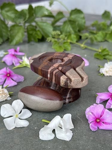 Image of Shivam VASTU AKAL 1.5 inch Original Narmadeshwar Narmada Shivling with 3 inch Narmada Stone Yoni Base Jaladhari (Ardhanarishwar Shivling, Multicolor Damru Jaladhari)