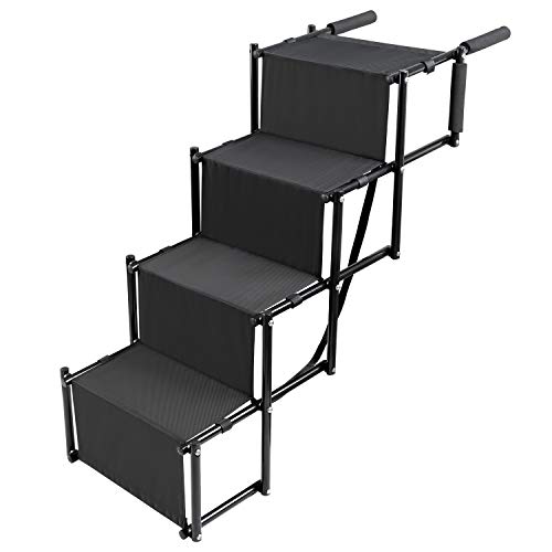 SUKI&SAMI Metal Frame Folding Dog Ramp for Car, Lightweight Portable Large Dog Ladder, for Dogs and Cats, SUVs and Trucks, Couch and Bed, Protect Pets' Joint and Knee