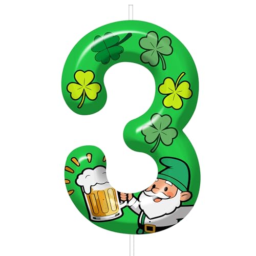 St Patricks Day Birthday Candles Number 3 Green Leprechaun Candle